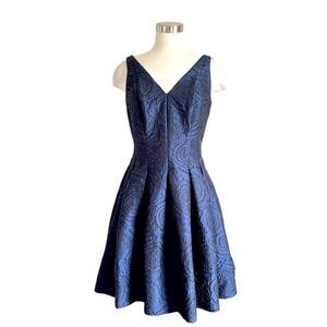 Lauren Ralph Lauren Navy Jacquard Fit & Flare Dress - Size 6